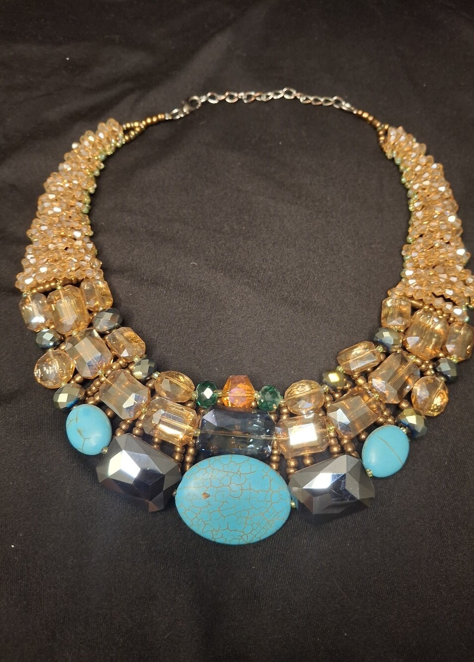 Statement Turquoise & Gold Beaded Collar Necklace